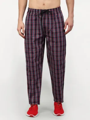 Men's Grey Cotton Checked Track Pants ( JOG 019Grey-Red ) - Jainish