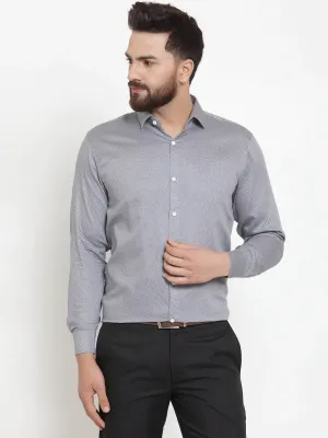 Men's Grey Cotton Polka Dots Formal Shirts - Taantav