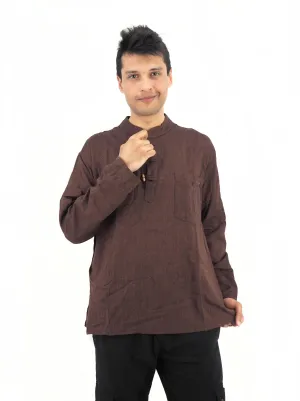 Men's Handmade Casual Boho Cotton Shirt Size S-M-L-XL Brown