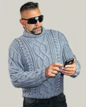 Men's handmade woolen cabled knitwear fashionable sweater