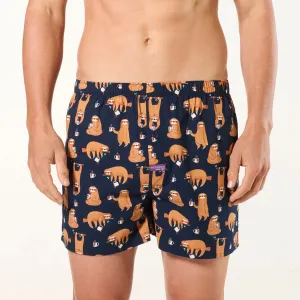 Men's Hangin' Sloths Cotton Boxer Shorts - Navy