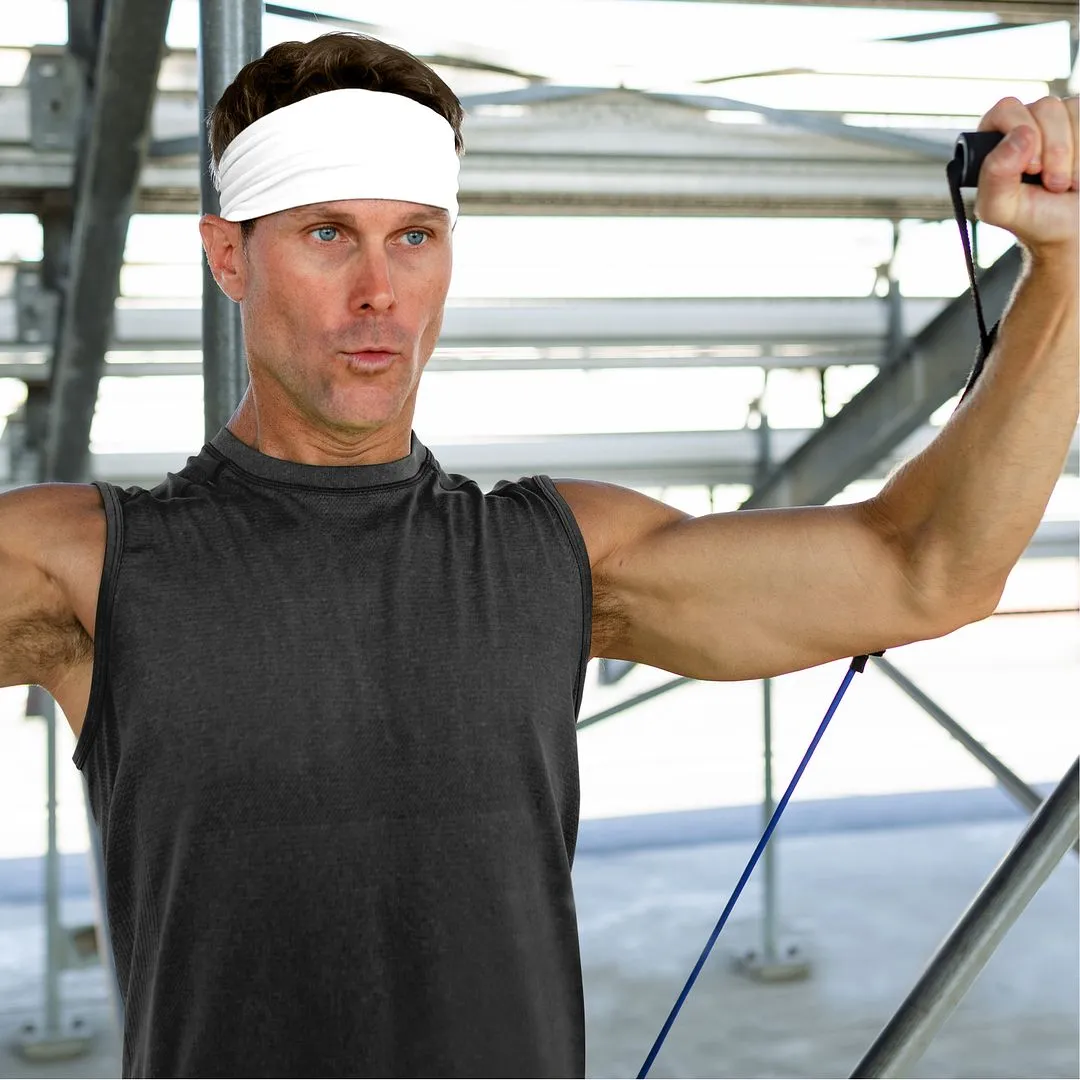 Men's Headbands Cotton Jersey 5" Wide Sports Fitness Yoga Made in the USA White