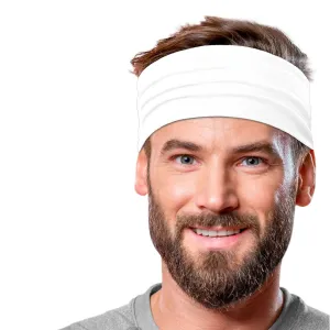 Men's Headbands Cotton Jersey 5" Wide Sports Fitness Yoga Made in the USA White