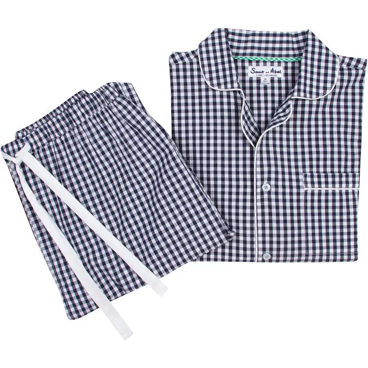 Men's Hepburn Gingham Navy Long Pj Set