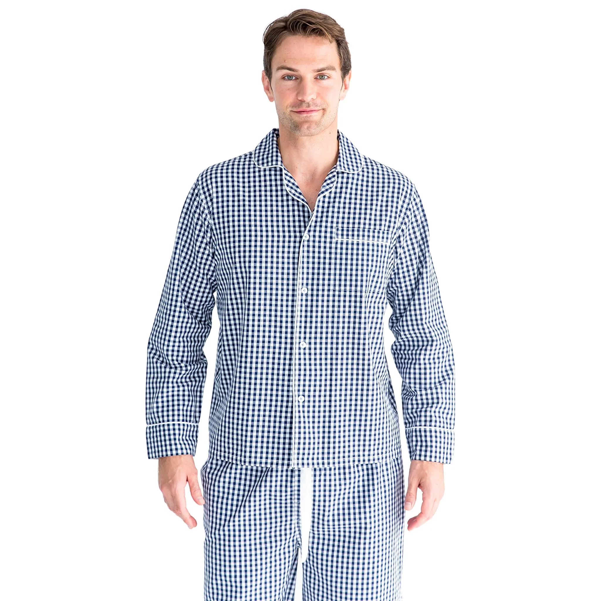 Men's Hepburn Gingham Navy Long Pj Set