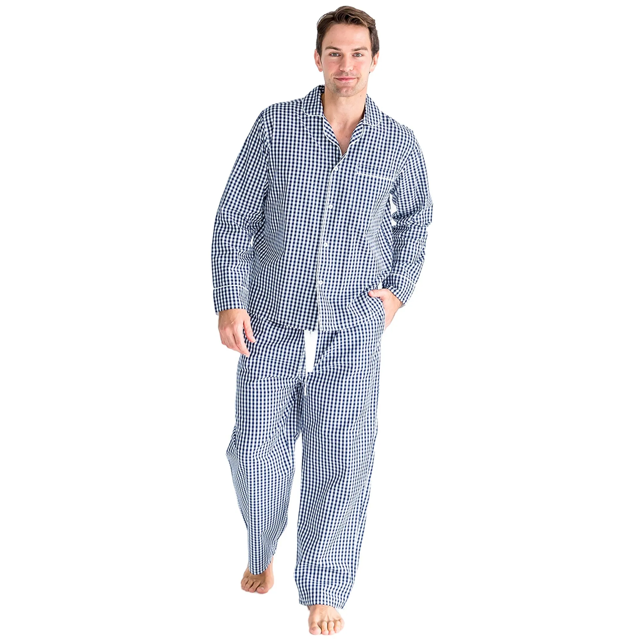 Men's Hepburn Gingham Navy Long Pj Set