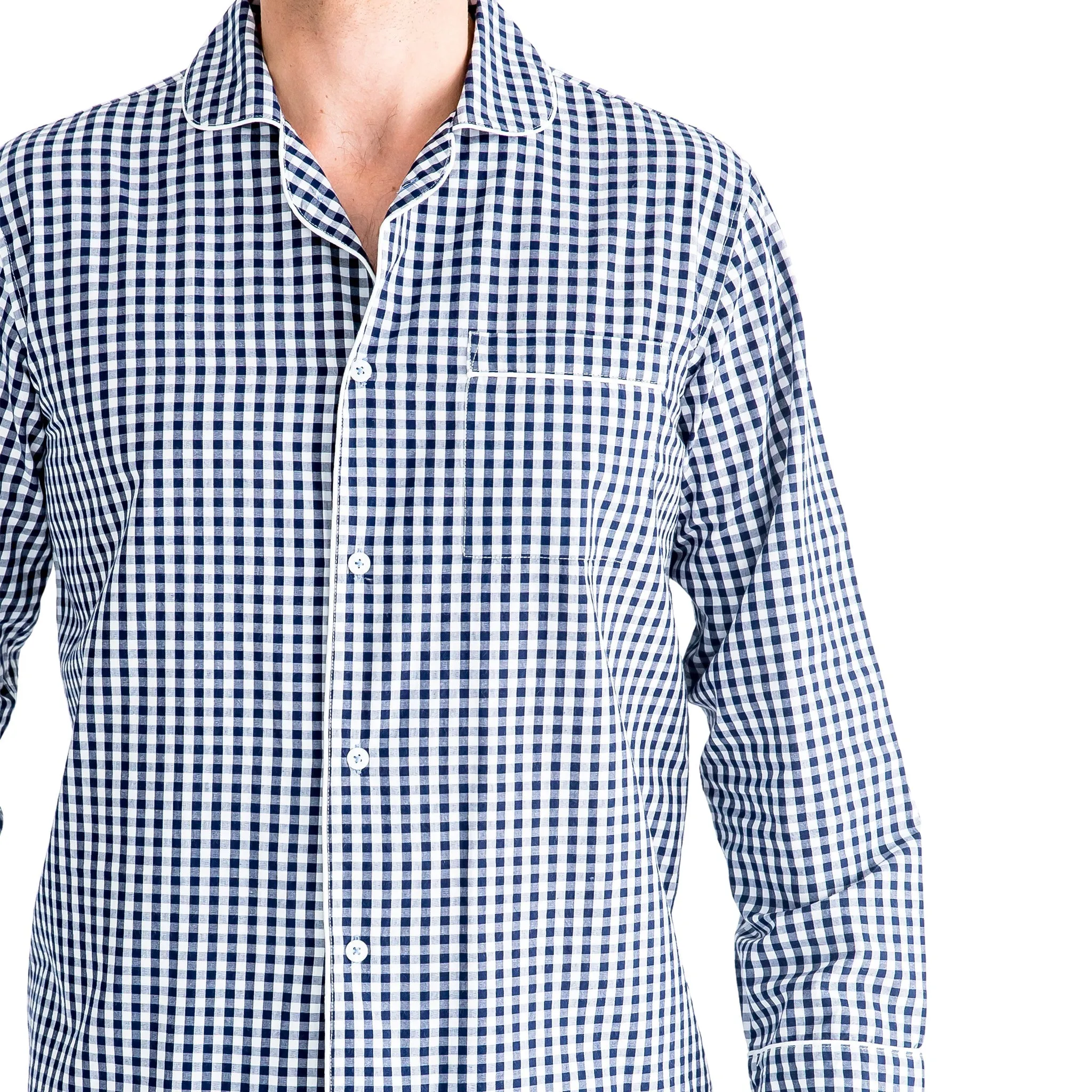 Men's Hepburn Gingham Navy Long Pj Set