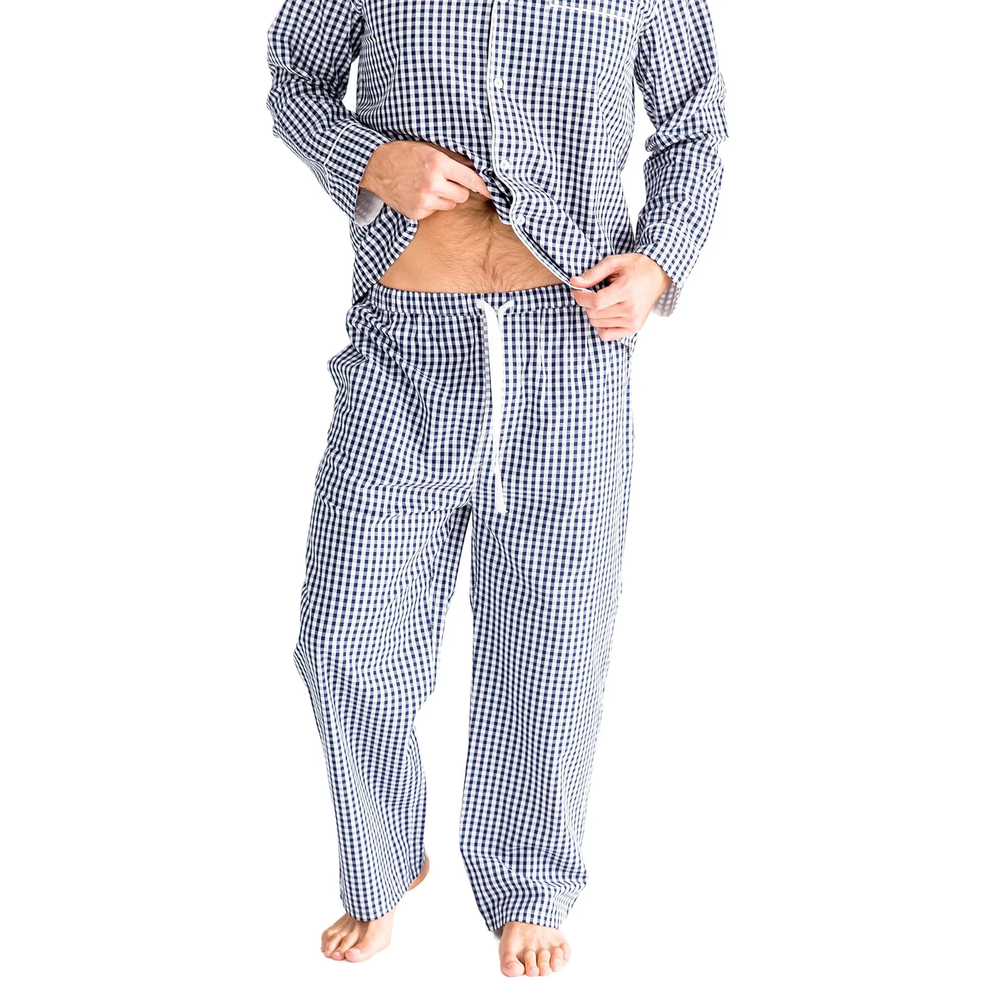 Men's Hepburn Gingham Navy Long Pj Set