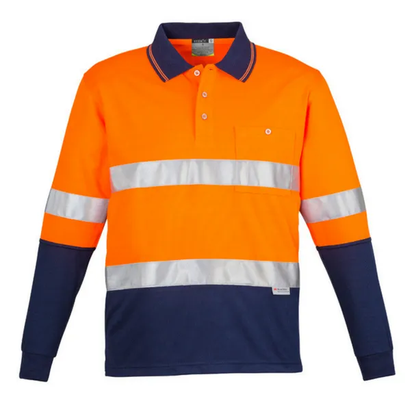 Mens Hi Vis Spliced Polo - Long Sleeve Hoop Taped