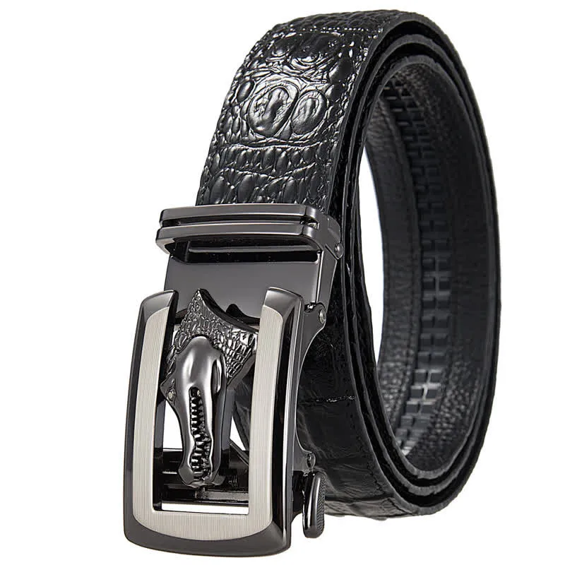 Men's Hollow Automatic Buckle Crocodile Print Leather Belt