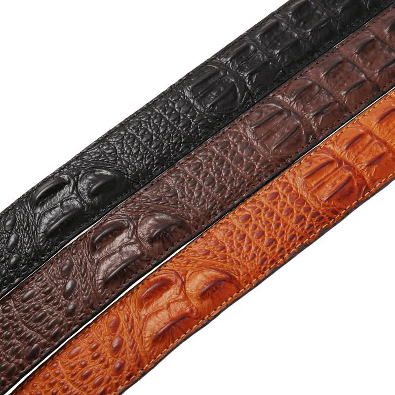 Men's Hollow Automatic Buckle Crocodile Print Leather Belt