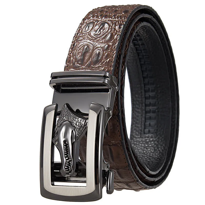 Men's Hollow Automatic Buckle Crocodile Print Leather Belt