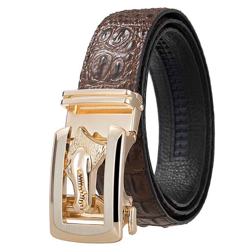 Men's Hollow Automatic Buckle Crocodile Print Leather Belt