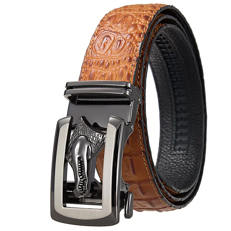 Men's Hollow Automatic Buckle Crocodile Print Leather Belt