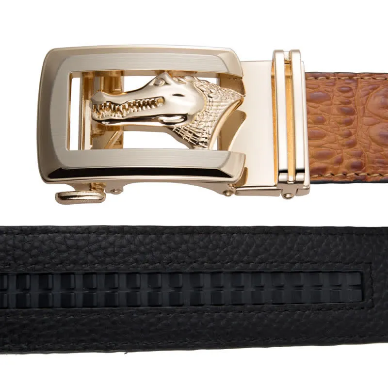 Men's Hollow Automatic Buckle Crocodile Print Leather Belt