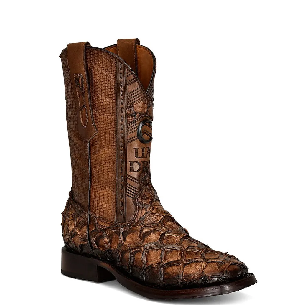 Mens Honey Fish Pirarucu Square Toe Cowboy Boots