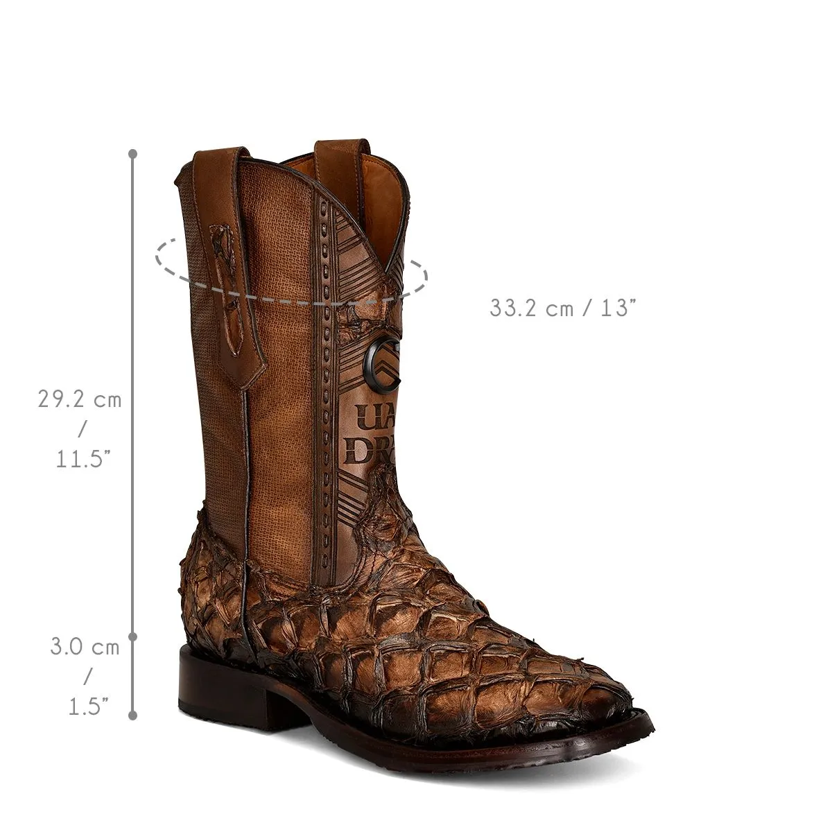 Mens Honey Fish Pirarucu Square Toe Cowboy Boots