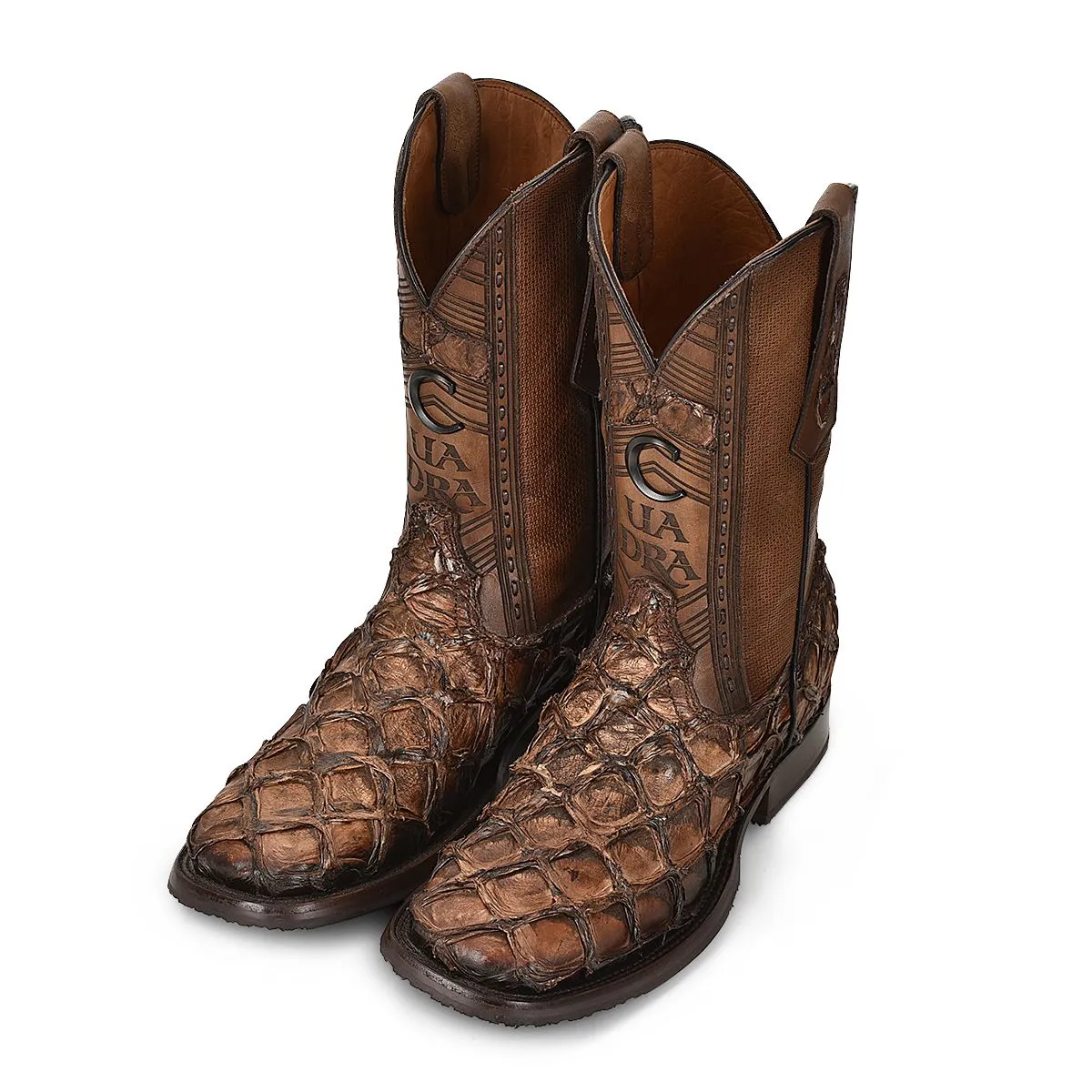 Mens Honey Fish Pirarucu Square Toe Cowboy Boots