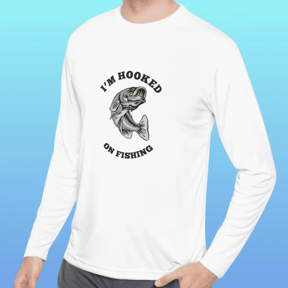 Men's Hooked On Fishing Long Sleeve Moisture-Wicking Tee