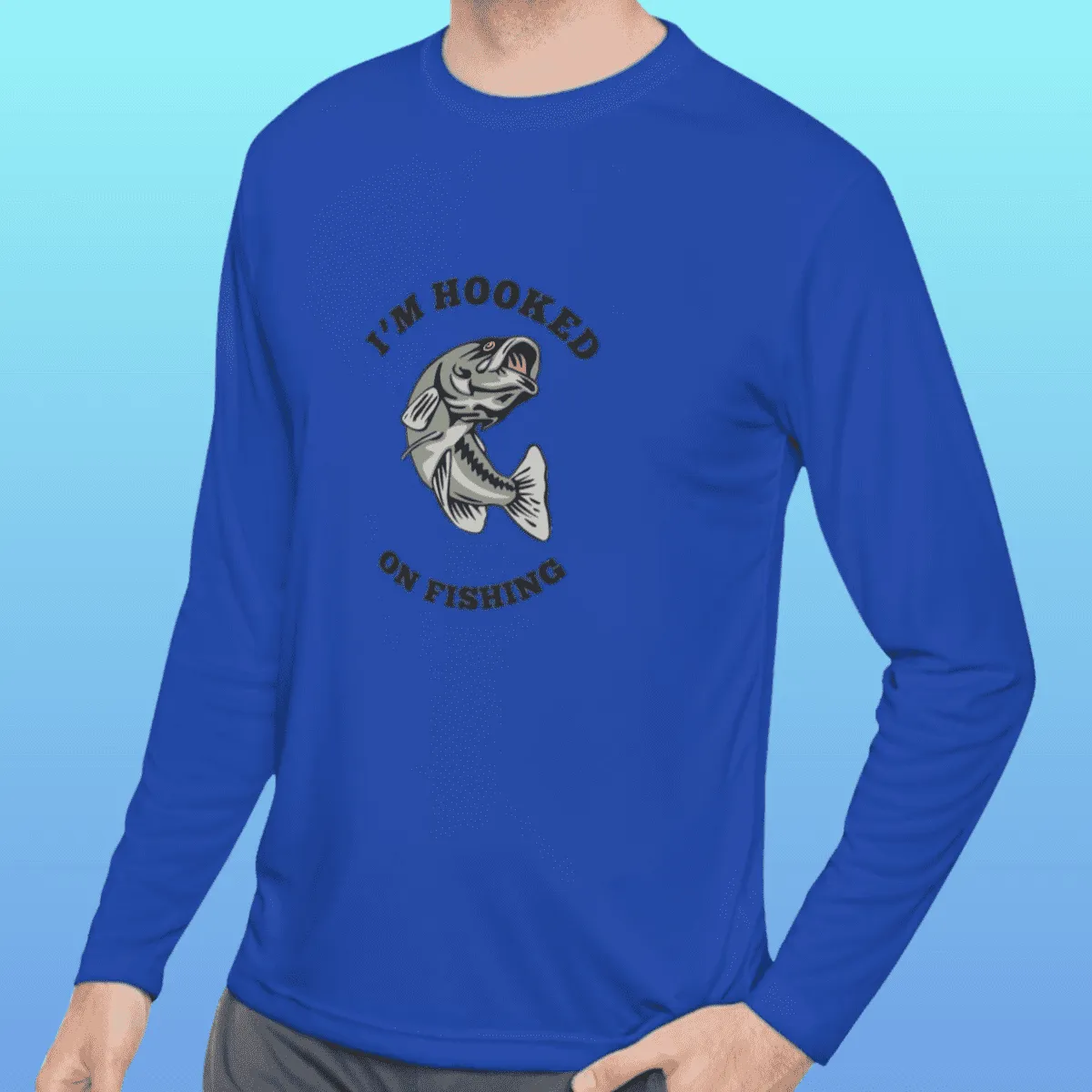 Men's Hooked On Fishing Long Sleeve Moisture-Wicking Tee