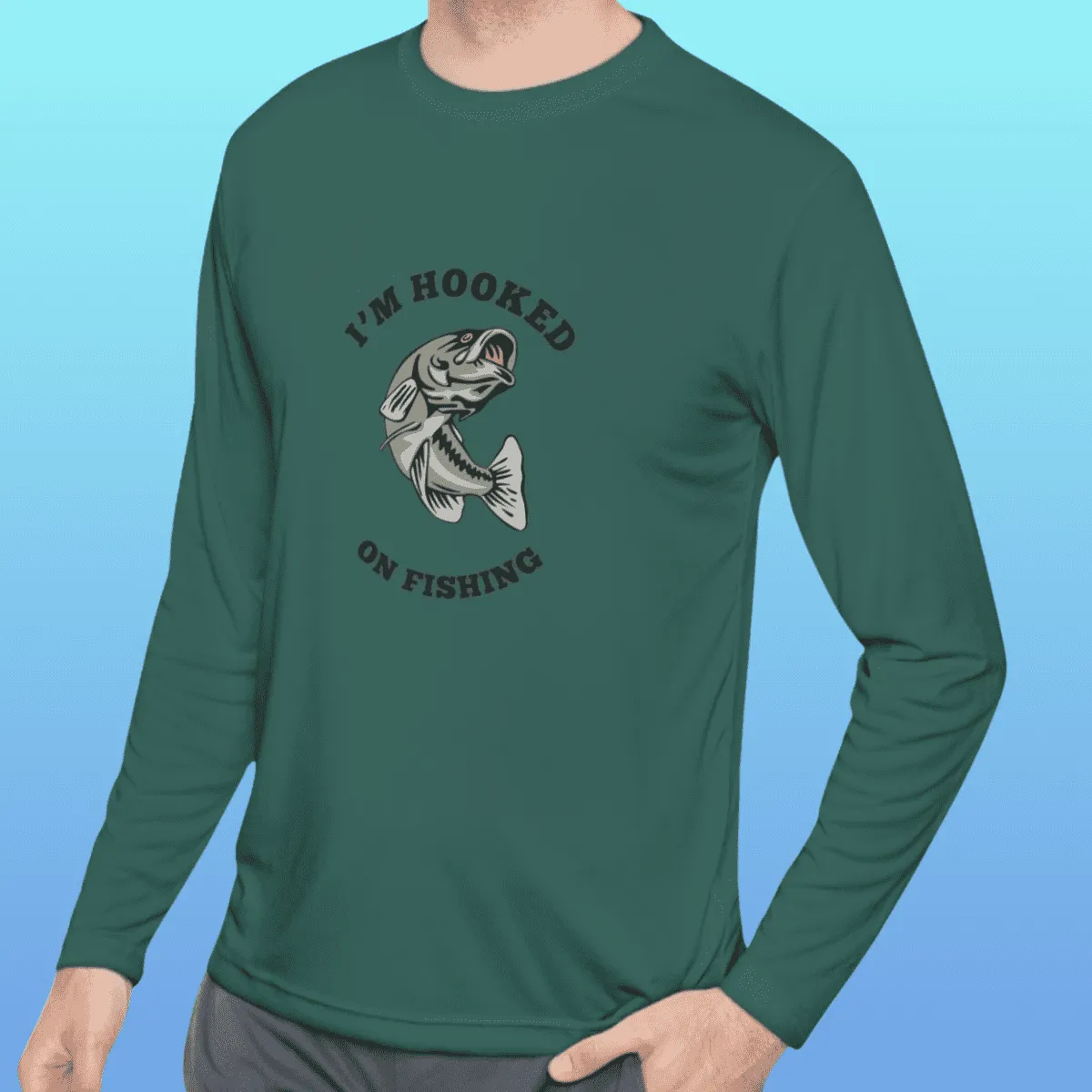 Men's Hooked On Fishing Long Sleeve Moisture-Wicking Tee