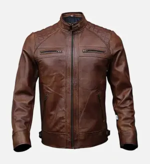 Men's Hudson Brown Moto Biker Leather Jacket