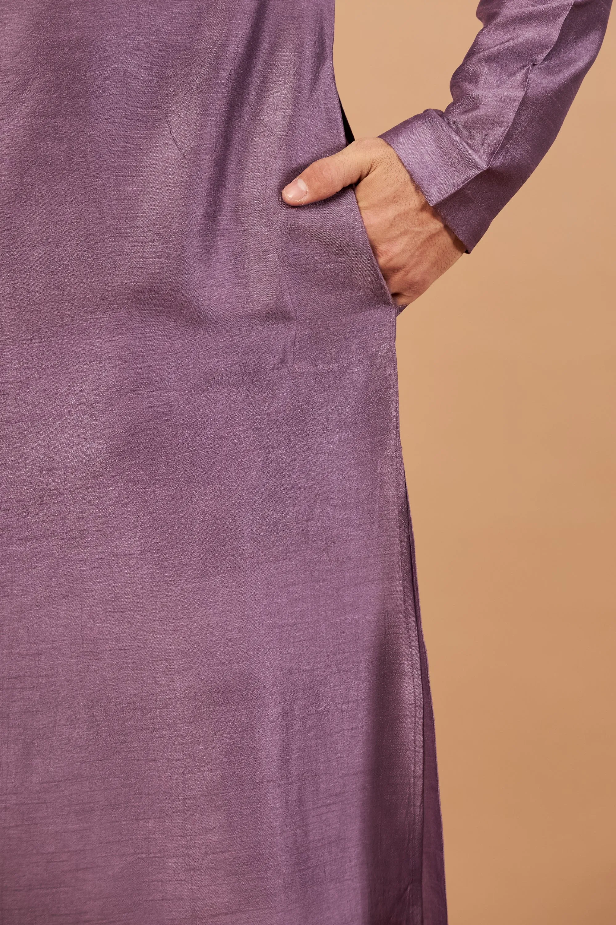 Men's Inara Gold Embroidered Violet Kurta With Crop Pants - Hilo Design