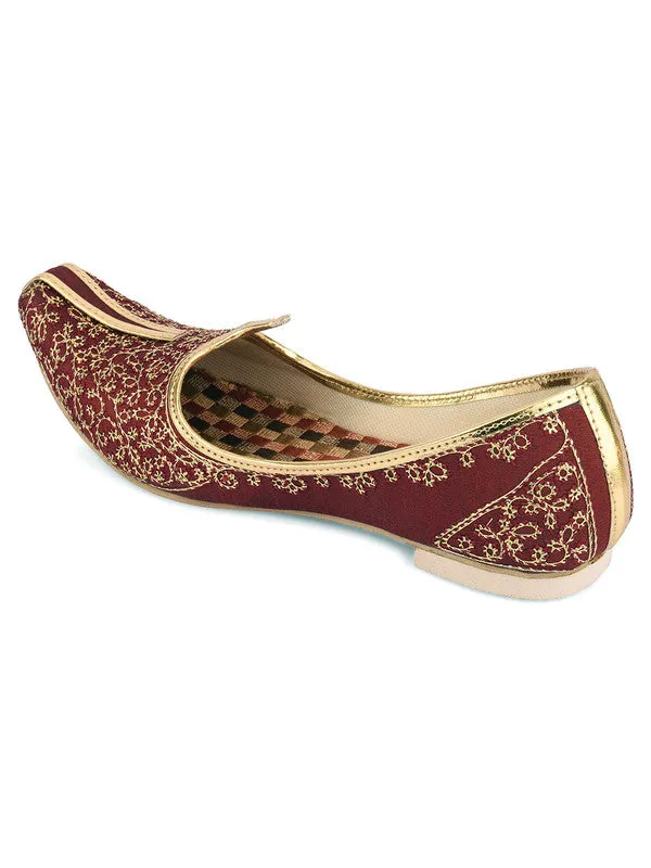 Men's Indian Ethnic Party Wear Beige Embroidered Footwear - Desi Colour