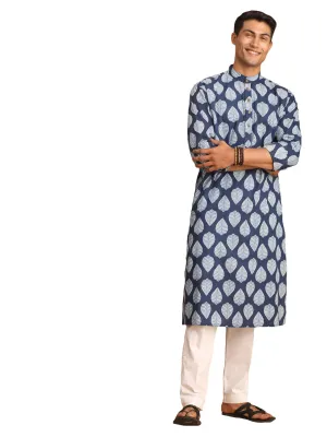 Men's Indigo Blue Cotton Kurta Pyjama Set - Vastramay