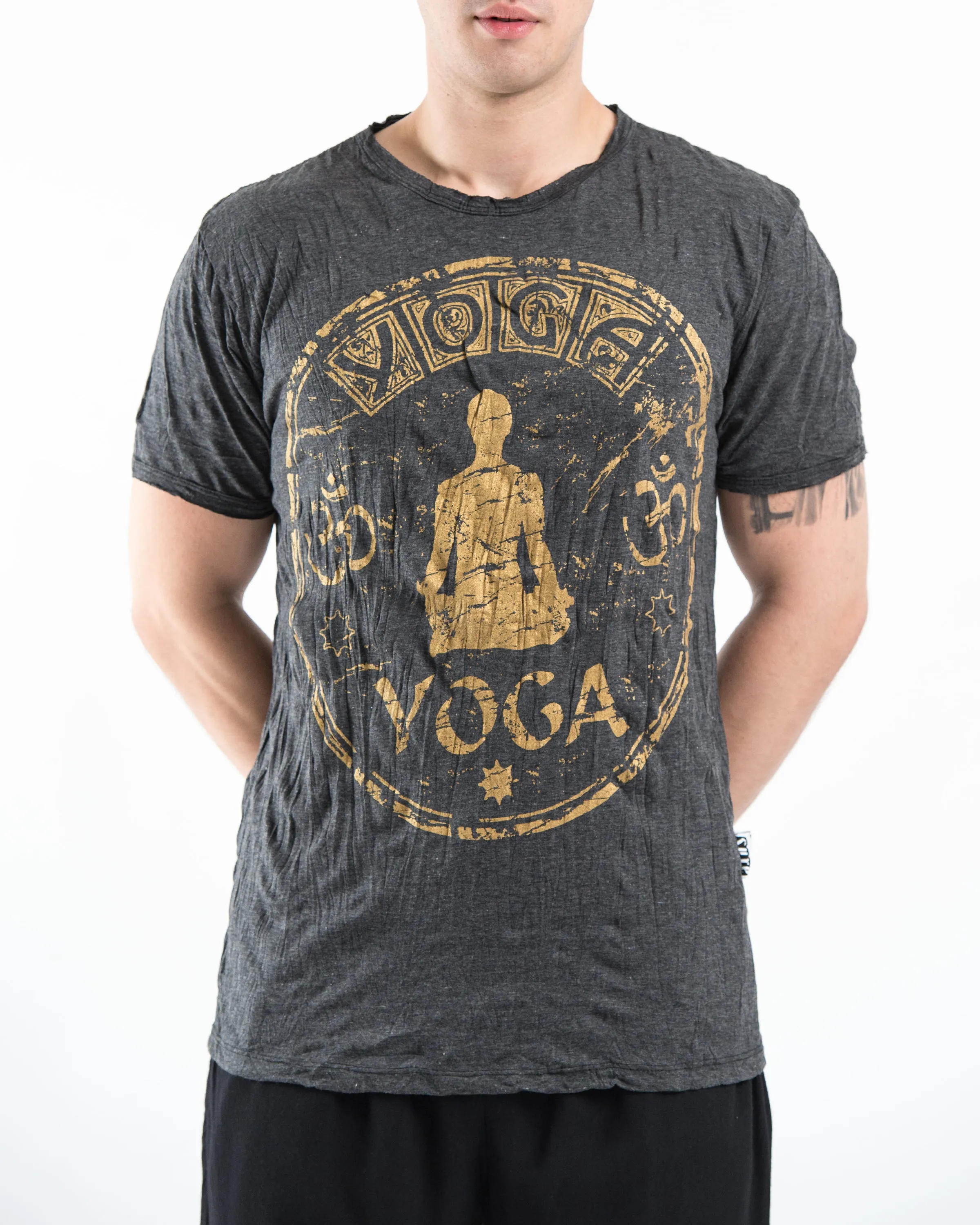 Mens Infinitee Yoga Stamp T-Shirt in Gold on Black