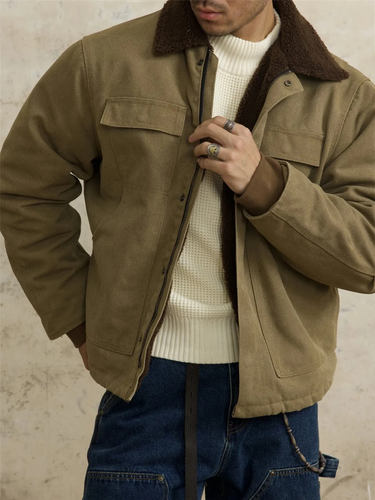 Men's Insulated Velvet Canvas Coat - Thick Workwear Jacket