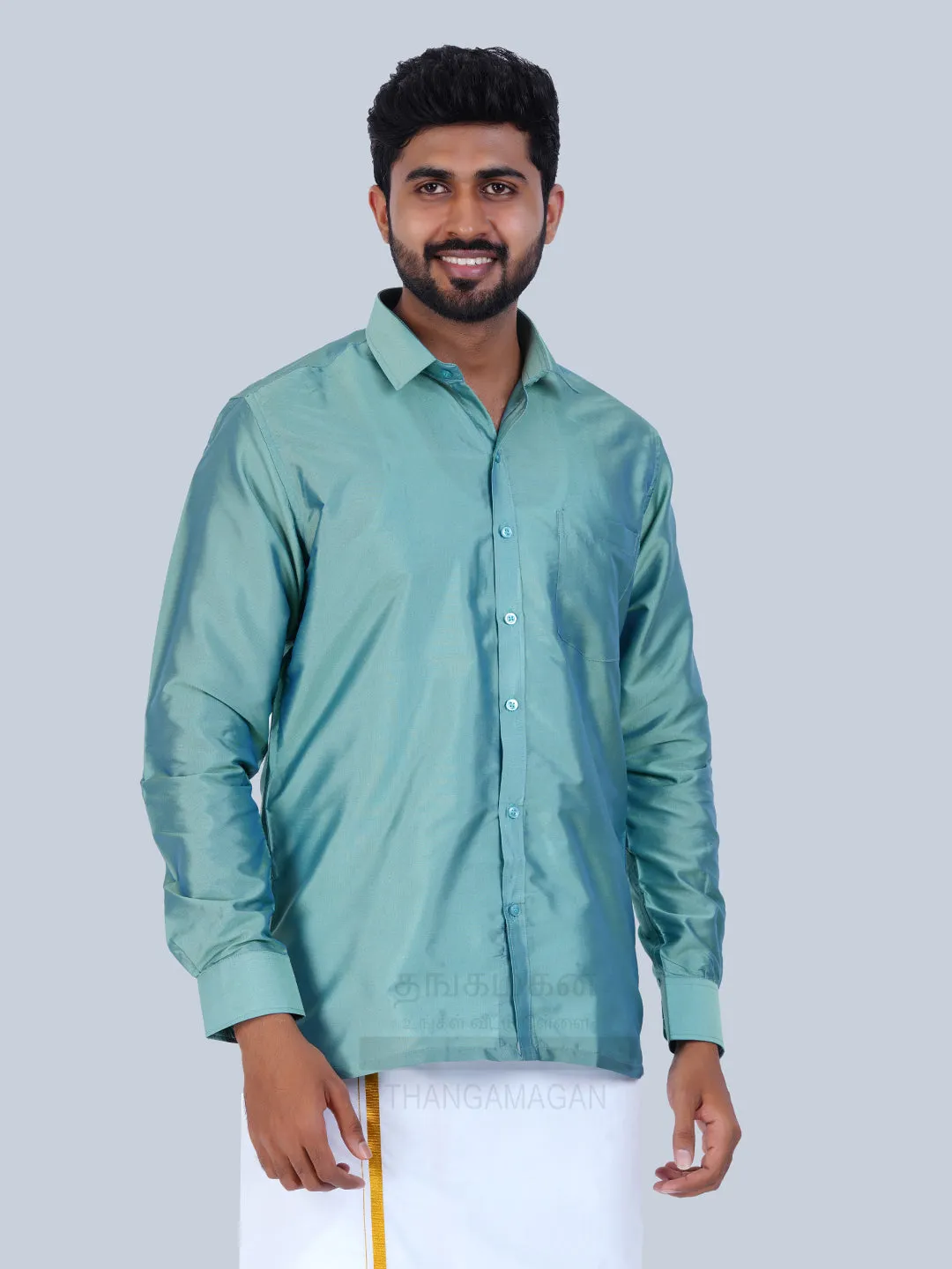 Men's Karishma Fullhand Shirt Only Sea Green  - Thangamagan