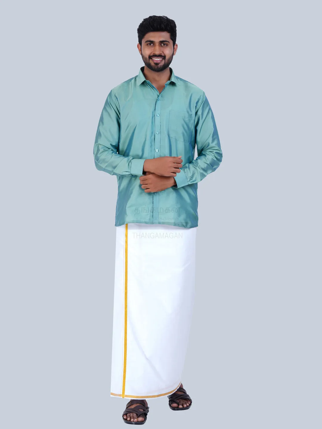 Men's Karishma Fullhand Shirt Only Sea Green  - Thangamagan