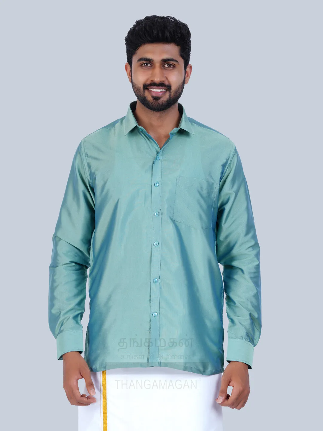 Men's Karishma Fullhand Shirt Only Sea Green  - Thangamagan