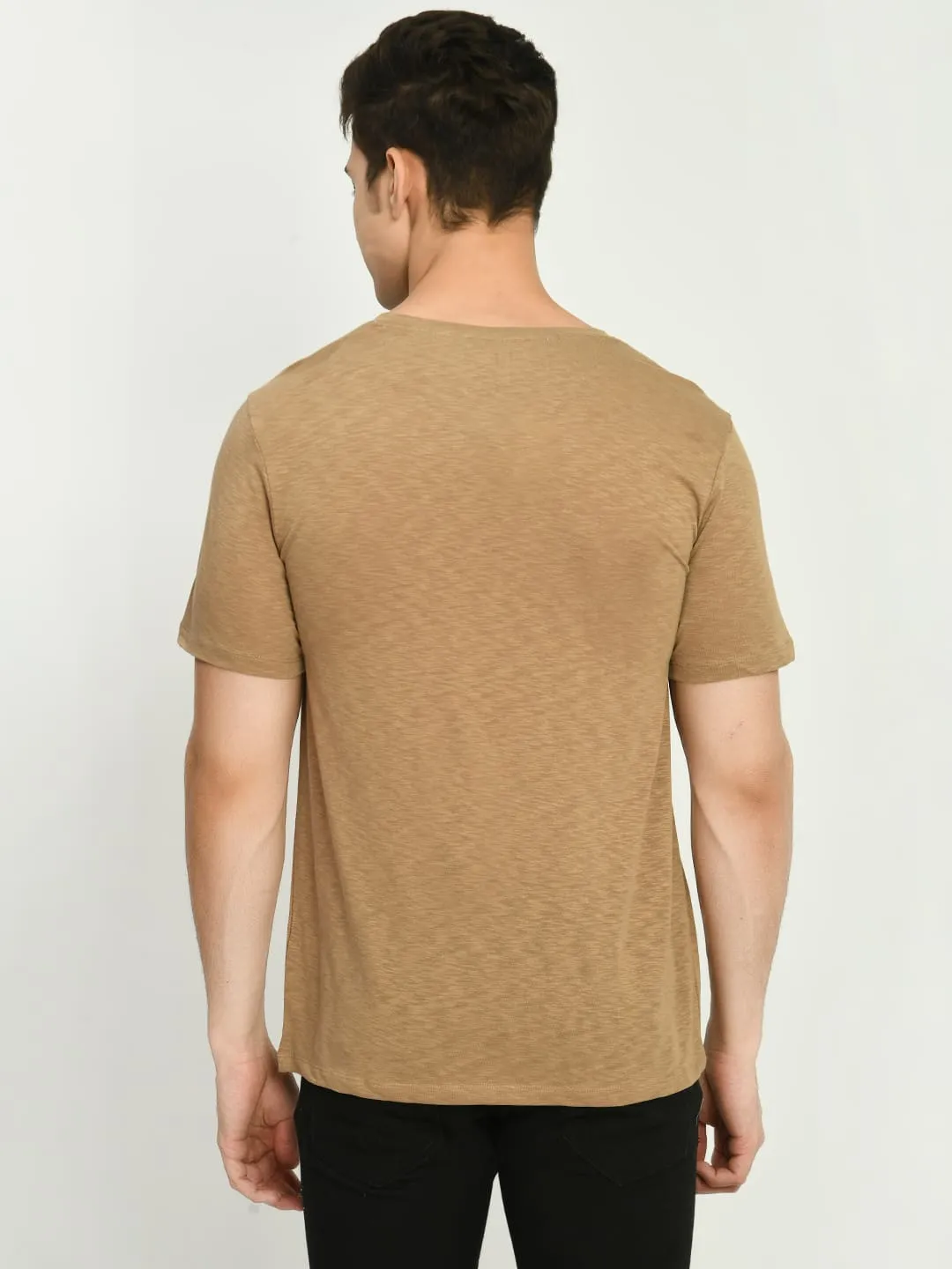 Men's Lemon Light Brown Printed Knit T-Shirt