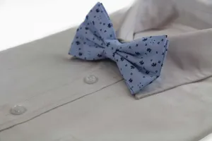 Mens Light Blue Preppy Leaf & Dots Patterned Cotton Bow Tie