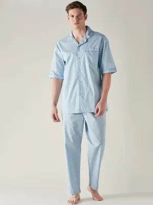 Mens Light Blue Pure Cotton Pyjama Set