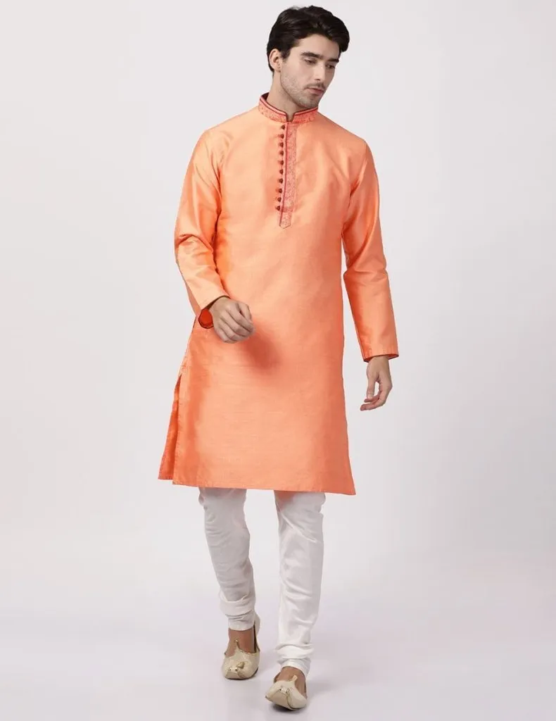 Men's Light Fawn Color Cotton Silk Blend Kurta and Pyjama Set - Vastramay