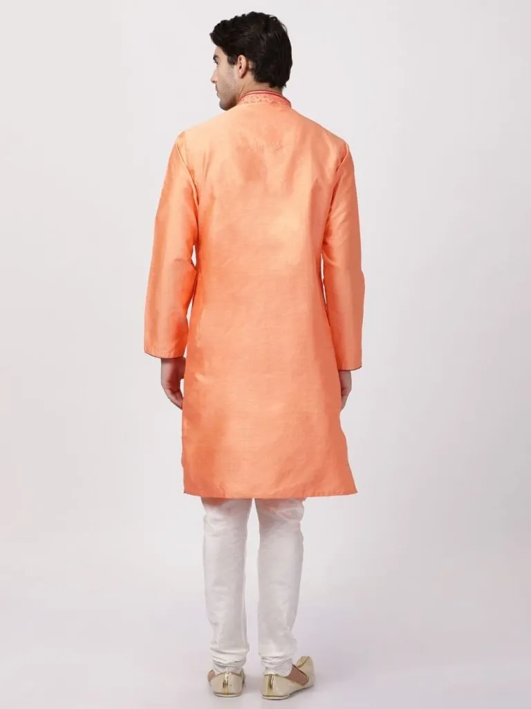 Men's Light Fawn Color Cotton Silk Blend Kurta and Pyjama Set - Vastramay