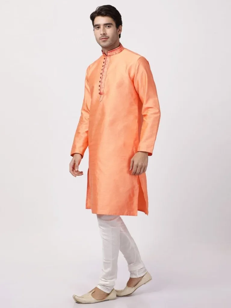 Men's Light Fawn Color Cotton Silk Blend Kurta and Pyjama Set - Vastramay