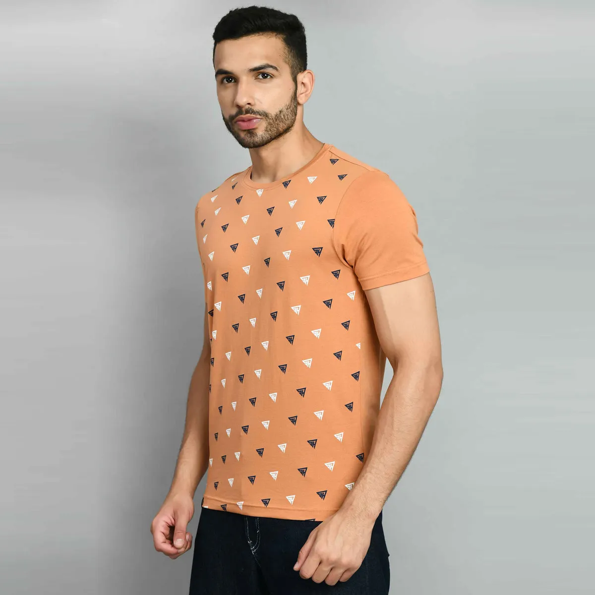 Men's Light Orange Printed T-Shirt