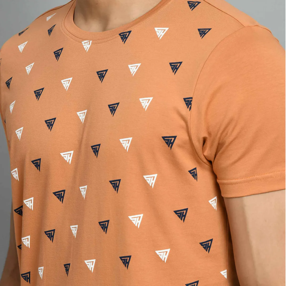 Men's Light Orange Printed T-Shirt