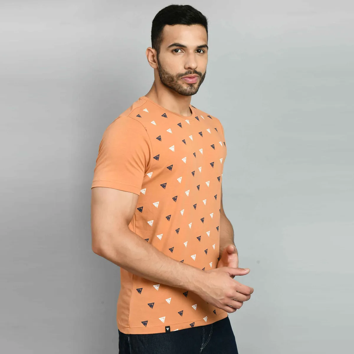 Men's Light Orange Printed T-Shirt