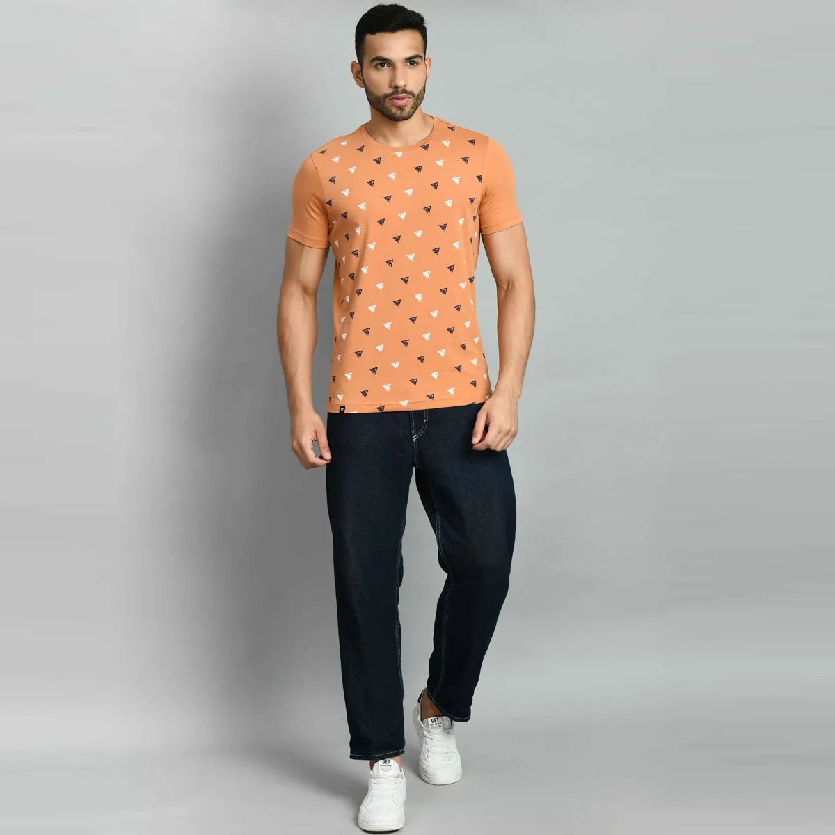 Men's Light Orange Printed T-Shirt