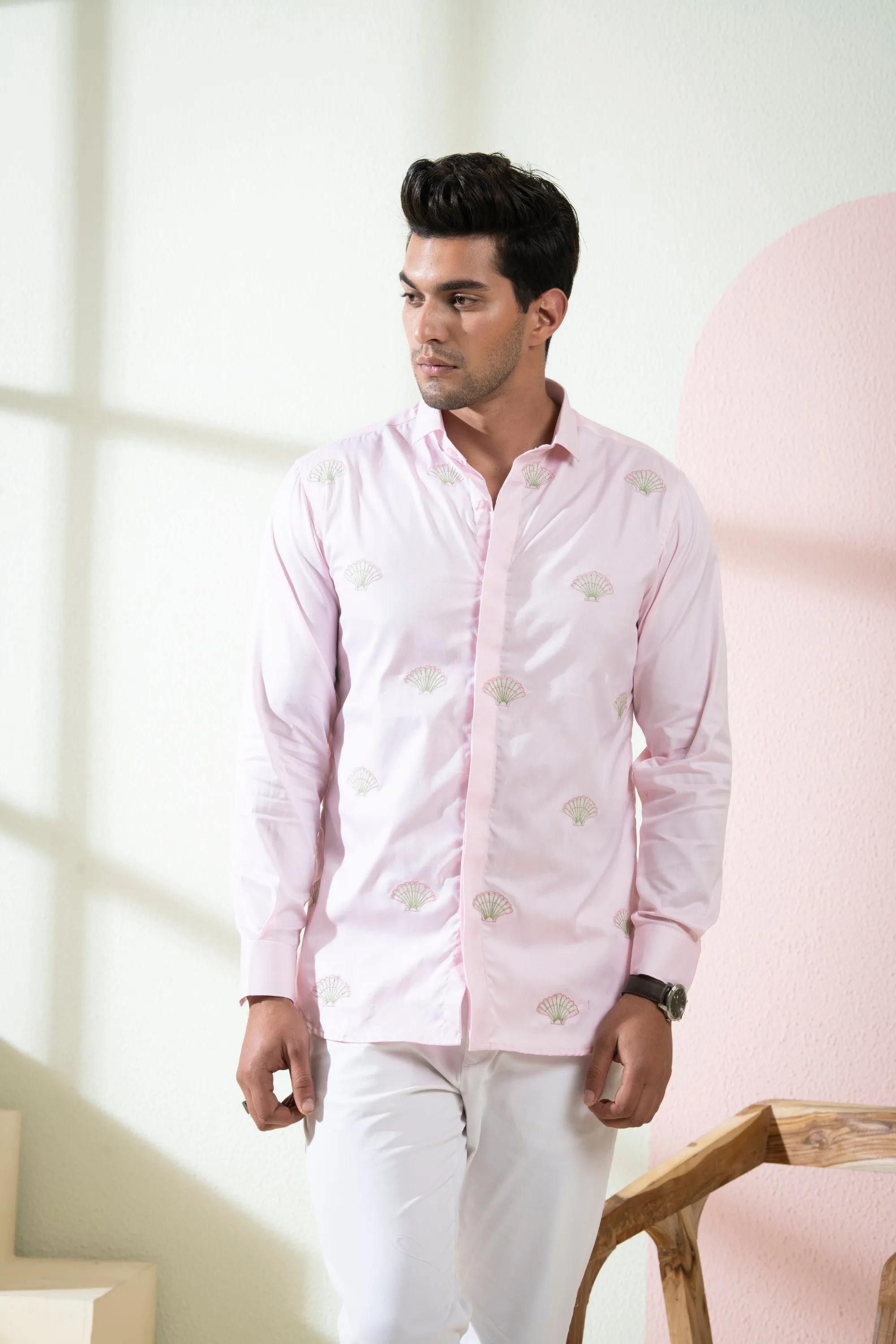 Men's Light Pink Color Shello Full Sleeves Shirt - Hilo Design