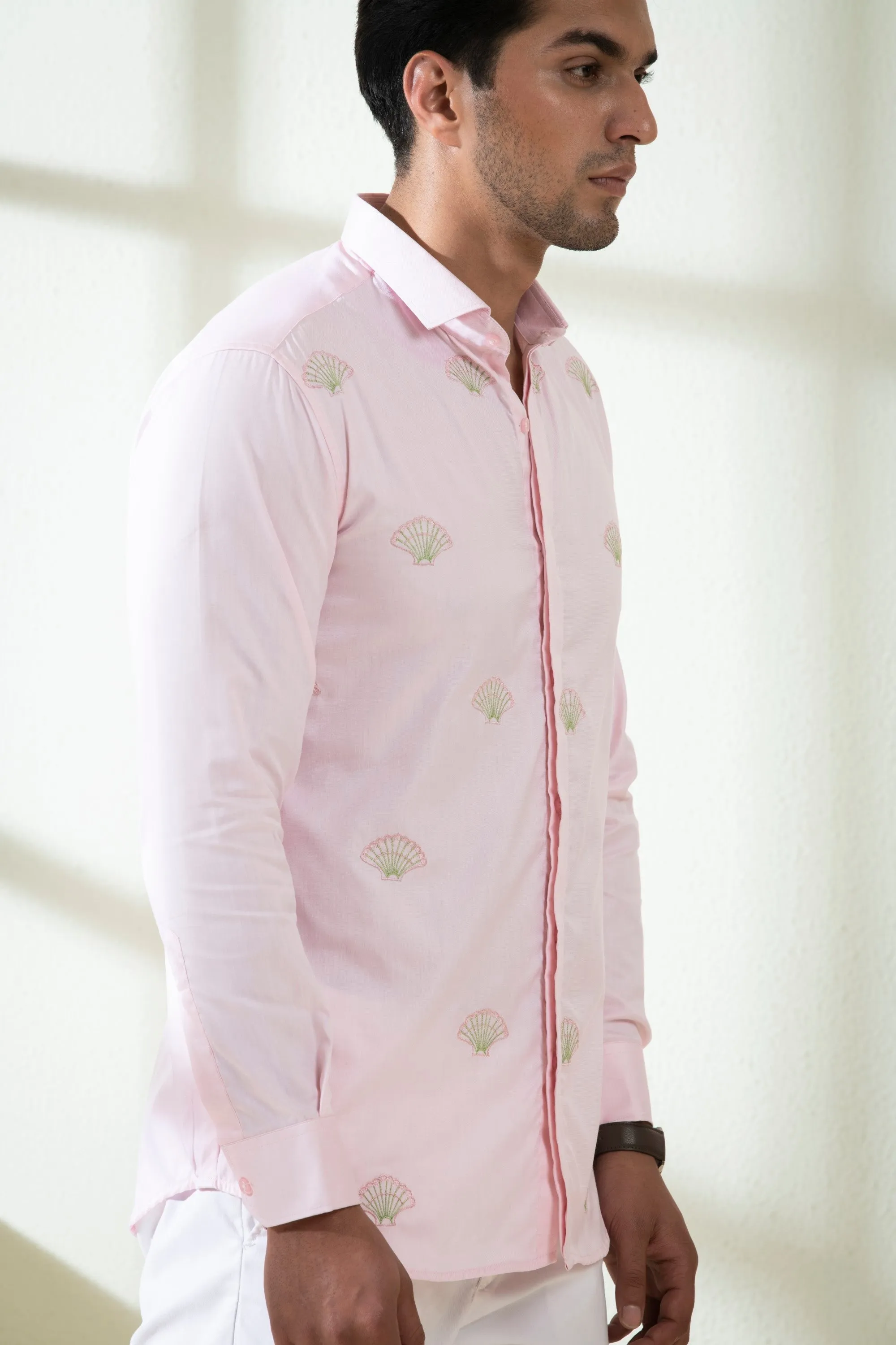 Men's Light Pink Color Shello Full Sleeves Shirt - Hilo Design