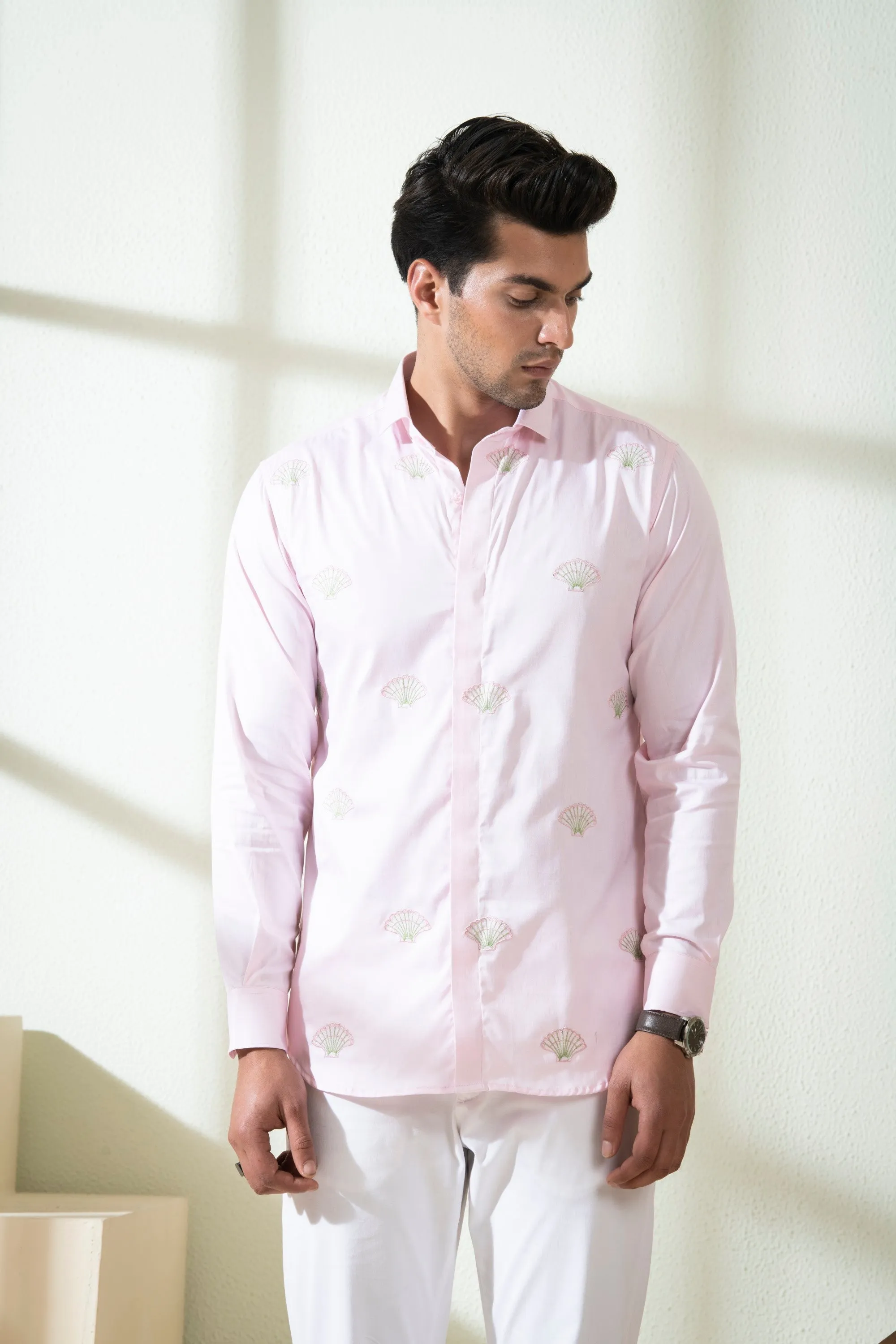 Men's Light Pink Color Shello Full Sleeves Shirt - Hilo Design