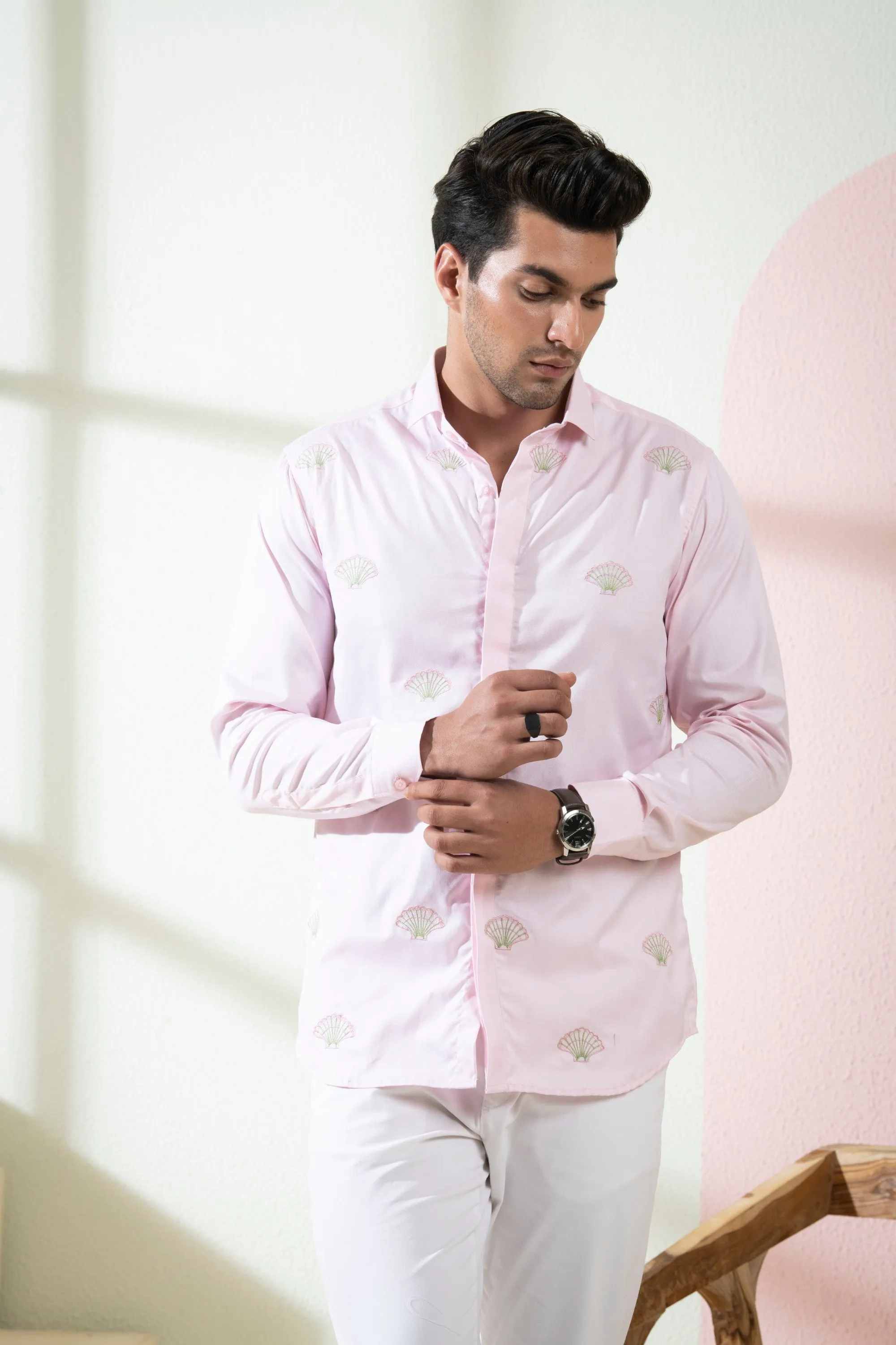 Men's Light Pink Color Shello Full Sleeves Shirt - Hilo Design