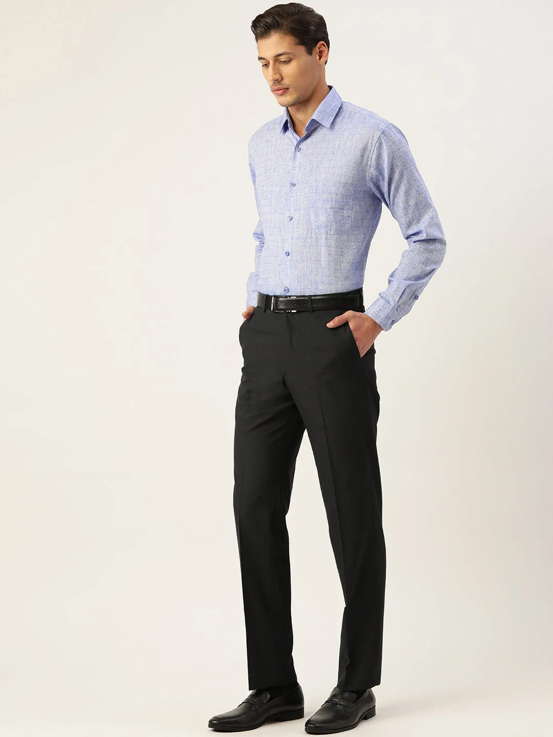 Men's  Linen Cotton Polka Dots Formal Shirts ( SF 794Blue ) - Jainish