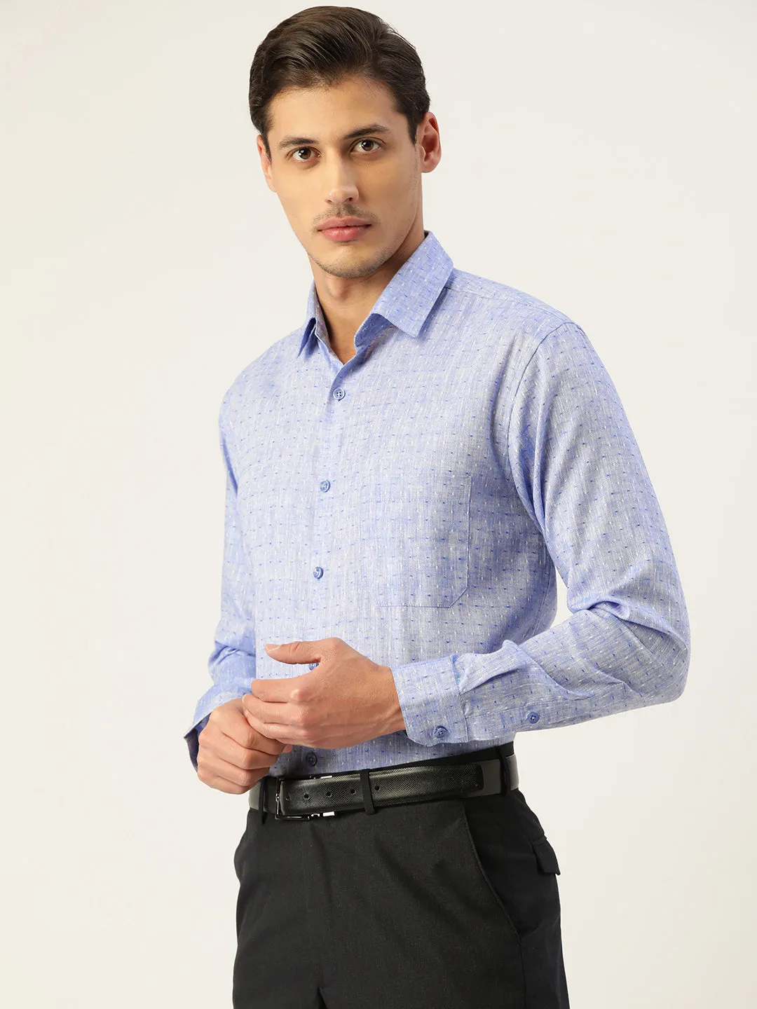 Men's  Linen Cotton Polka Dots Formal Shirts ( SF 794Blue ) - Jainish